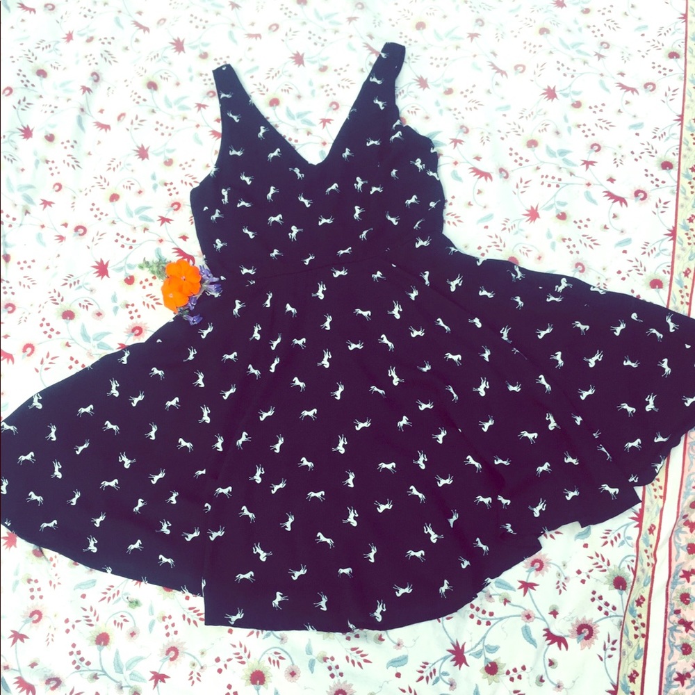 Navy Everly fitted skater dress